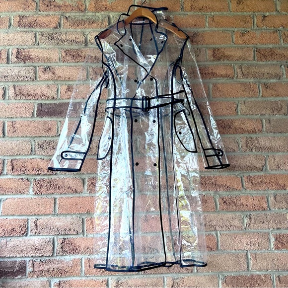 Source Unknown Jackets & Blazers - RAINCOAT | Clear & black midi spring summer statement novelty rain coat jacket